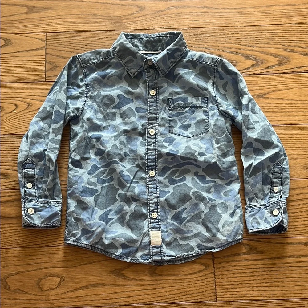 Blue Camouflage Button Down Shirt